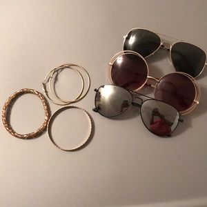 Sunglasses, Bracelets, Gold hoop earrings bundle